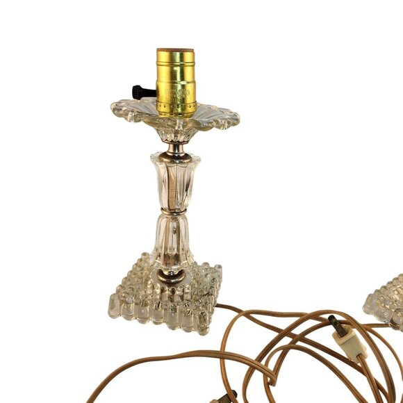 Two Glass Table Lamps with Brass Fixtures Decorative Lighting for Bedside or Liv - Picture 13 of 14